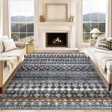 Garvee Boho Grey 8x10 Washable Living Room Rugs, Large Distressed Geometric Printed Area Rug, Non-Slip Low Pile Indoor Mat, Foldable Non-Shedding Accent Carpet for Dining Room - Gray