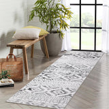 Garvee Runner Rug 2x6 Washable Hallway Rug Low Pile Geometric Floor Carpet Non Slip Stain Resistant Rug for Entryway Bathroom Kitchen Distressed Thin Rug Contemporary Grey Runner Rug - Gray