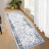 Garvee Runner Rug 2x6 Washable Hallway Runner Vintage Distressed Rug Non Slip Low-Pile Soft Rug Kitchen Runner Rug Non Shedding Carpet Accent Rug for Kitchen Bathroom, Blue - Blue