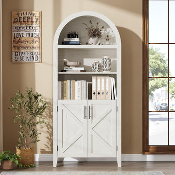 Garvee 5-Tier Arched Bookcase, Bookshelf with Adjustable Shelves, Home Office Shelf Storage Organizer, Floor Standing Display Storage Shelves for Bedroom/Living Room, White