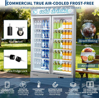 GARVEE 34.8 Cu.ft Double Door Commercial Beverage Cooler - 580-Can Glass Display Fridge | Frost-Free Air-Cooled, RGB Lights, Adjustable Shelves | for Bar/Restaurant/Store (Silver)