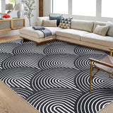 Garvee Area Rugs 9x12 Living Room Washable Rug Modern Rug Indoor Lines Print Rug Contemporary Abstract Soft Rug Aesthetic Rug Foldable Thin Rug Non Slip Throw Carpet for Bedroom Home Office Black - Black