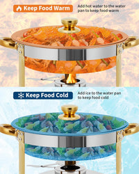 Garvee 6 Pack Chafing Dishes for Buffet, 5 QT Round Buffet Servers and Food Warmer Set with Lid, Stainless Steel Chafers for Catering Parties Wedding Banquet, Gold