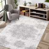 Garvee Washable Rug 5x7 Vintage Medallion Area Rug Traditional Floor Cover Foldable Thin Rug Retro Kitchen Accent Rug Low Pile Rug for Bedroom Living Room, Grey/Beige - Beige/Gray