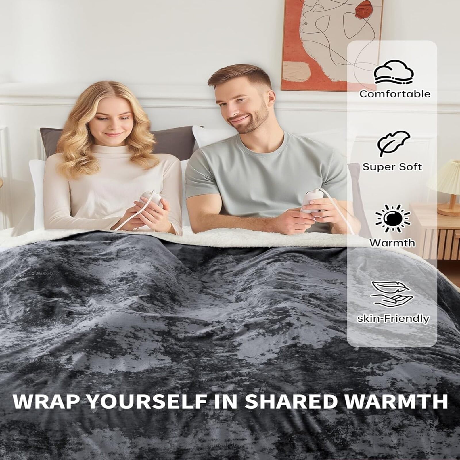 Garvee Electric Blanket King Size with Dual Controls, 4 Heat Settings & 10H Auto Off, Velvet Soft Heating Blankets, ETL Certified, Heated Blanket King Size, Machine Washable, 90"x100" Grey