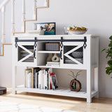 Garvee Farmhouse Entryway Table with Sliding Barn Doors, Sofa Table with Storage and Open Shelf, Console Tables for Entryway, Hallway, White - White