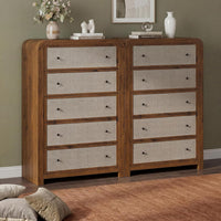 Garvee Tall 5-Drawer Dresser Chest for Bedroom, 47" Narrow Storage Organizer - Sturdy Wood Frame - Linen Drawer Fronts - Anti-Tip Kit, Walnut