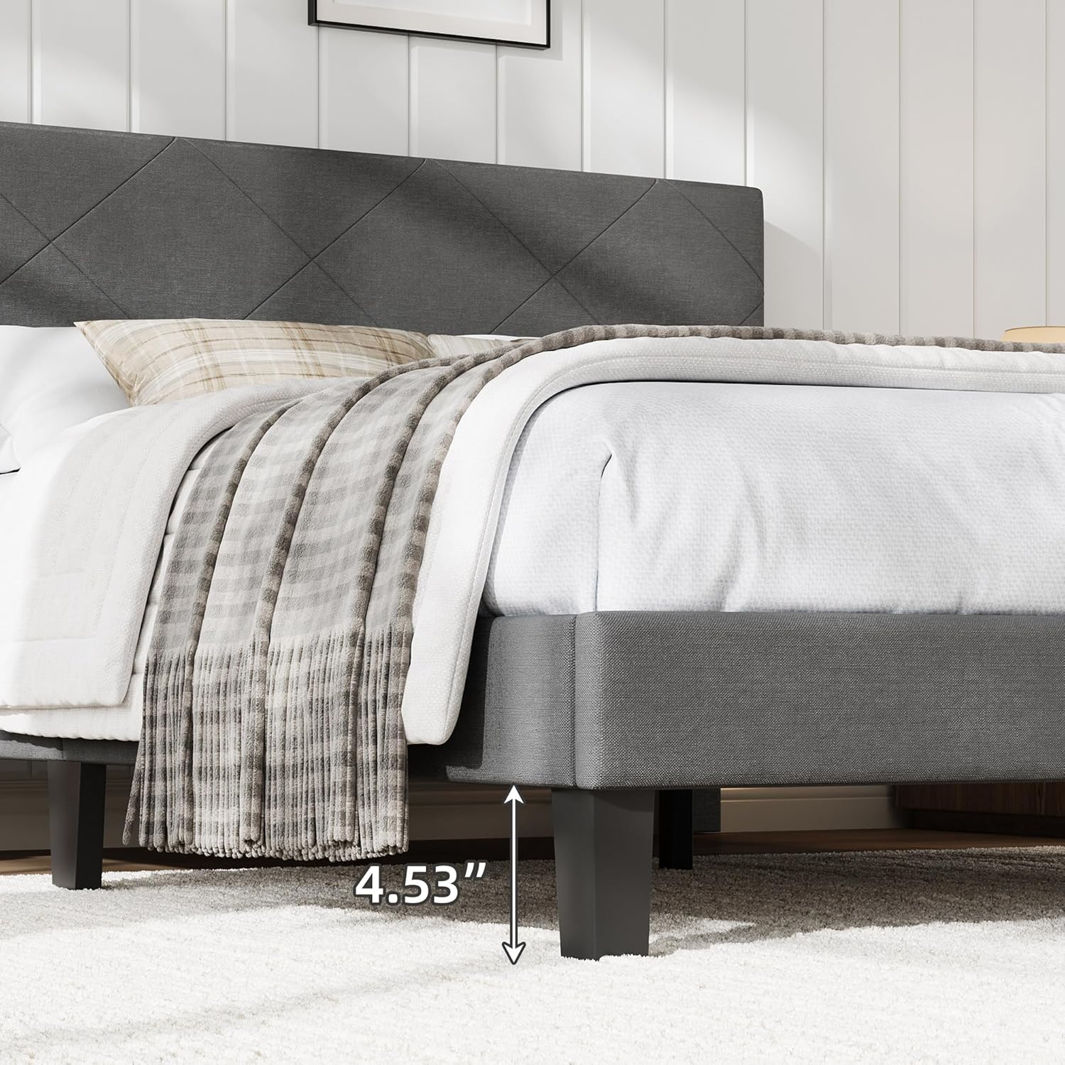 Garvee Full Size Bed Frame with Upholstered Headboard, Full Size Platform Bed Frame with Wooden Slat Support, Easy Assembly Platform Bed, No Box Spring Needed & Noise Free, Gray
