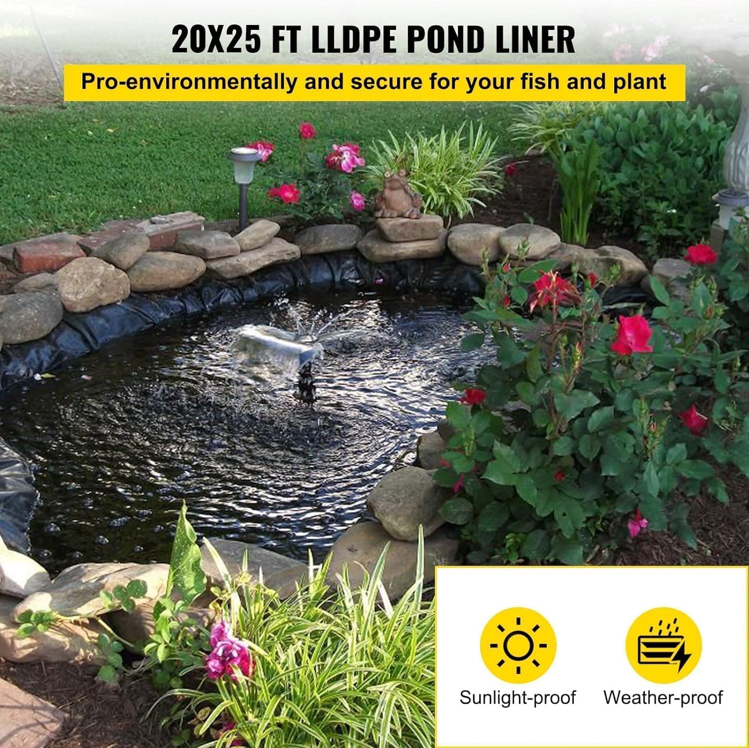 10x13 ft Pond Liner, 20 Mil Thickness, Pliable & Durable LLDEP Material, Easy Cutting & UV Resistant, for Fish or Koi, Features, Waterfall Base, Fountains and Water Gardens
