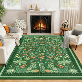 Garvee Jungle Green Rug Washable 10x13 Tropical Non Slip Low Pile Soft Botanical Animal Print Floor Rug for Bedroom Nursery Playroom Dining Room - Green
