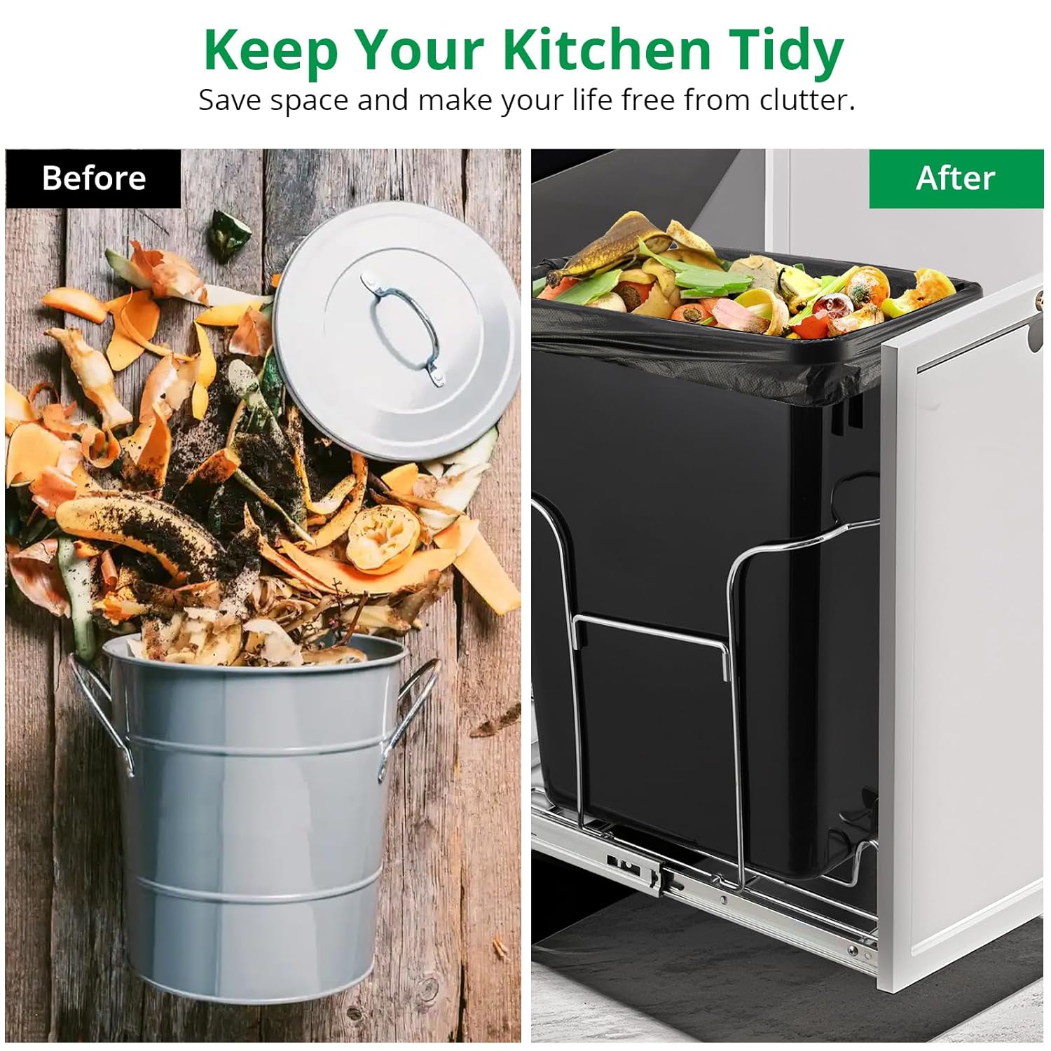 Garvee Pull Out Trash Can Under Cabinet, Stainless Steel Slide Out Garbage Can Shelf Under Sink, Adjustable Slide Out Shelf for Waste Can Under Kitchen Sink for 30L Trash Can, Trash Can Not Included