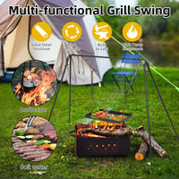 GARVEE Campfire Swing Grill Campfire Cooking Stand Hanging Grill with 7 Hooks for Outdoor Cookware