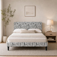Garvee Botanical Print Upholstered Platform Queen Szie Bed Frame with Adjustable Headboard - Wood Slat Support, Noise-Free, No Box Spring Needed, Easy Assembly