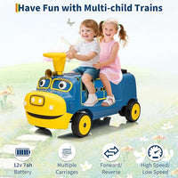 Garvee 12V Kids Ride On Train Trackless 2-Seater Dual Motor Rubber Wheels Light Music Blue Outdoor Fun