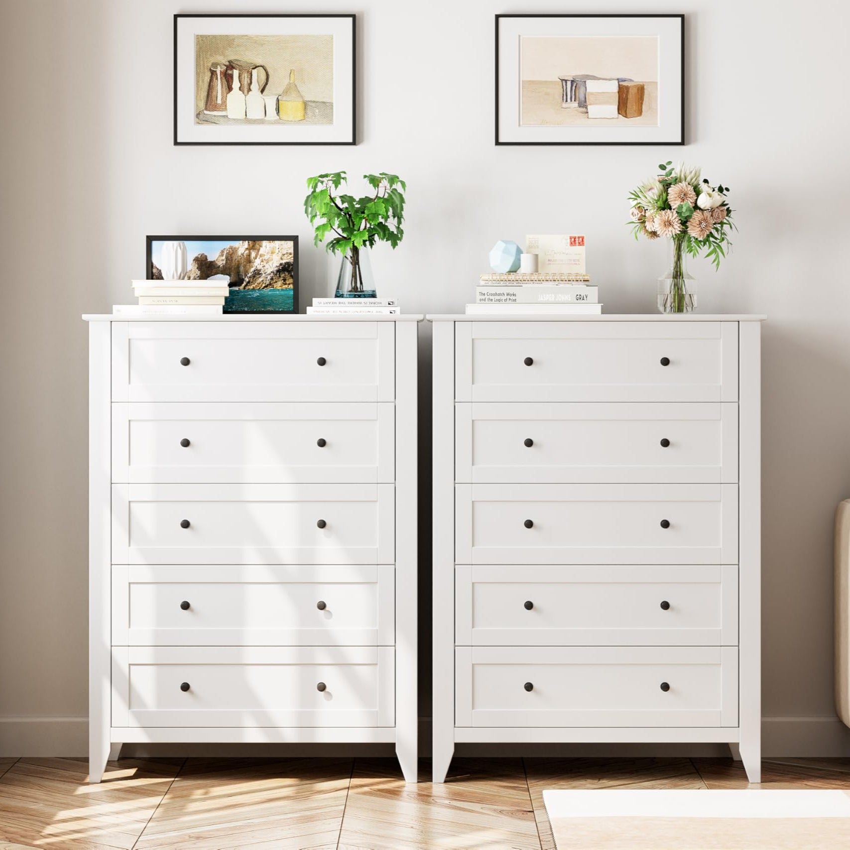 Garvee 5 Drawer Dresser for Bedroom, Wood Dresser with Deep Space & Metal Knobs, Tall Dresser Closet Organizer, Modern Chests of Drawers for Living