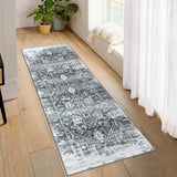 Garvee Runner Rug 2x6 Machine Washable Hallway Rug Vintage Area Rug Non-Slip Distressed Throw Floor Carpet for Kitchen Laundry Room Bedroom, Grey - Gray