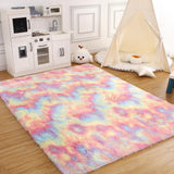Garvee 8x10 Rug Shag Rug for Living Room Shaggy Rug Kids Rug Plush Rug Rainbow Colorful Carpet Bedroom Fluffy Rug Bedside Rug Soft Rug Non Skid Rug Modern Area Rug Large, Pink/Sky Blue 8'x10'