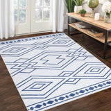 Garvee Washable Rug 9x12 Modern Geometric Area Rug Non Slip Large Area Rug Low Pile Farmhouse Rug Non Shedding Distressed Throw Rugs Floor Carpet for Living Room Bedrooms, Blue - Blue
