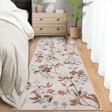 Garvee 2x6 Runner Rug for Hallway, Washable Kitchen Rug, Non Slip Low Pile Carpet, Beige, Leaf Flower Print, Indoor Use - Beige