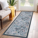 Garvee 2'x6' Runner Rug Non Slip Washable Floral Carpet for Hallways Kitchen Bedroom Gray Blue - Gray Blue