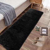 Garvee Fluffy & Sheepskin Pure Black 2x6 Shaggy Plush Rug, Non-Slip Furry Modern Accent for Bedroom Living Room - Pure Black