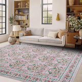 Garvee Washable Area Rug Soft Distressed Low Pile Vintage Indoor Carpet for Living Room Bedroom Dining Room Home Decor - Pink