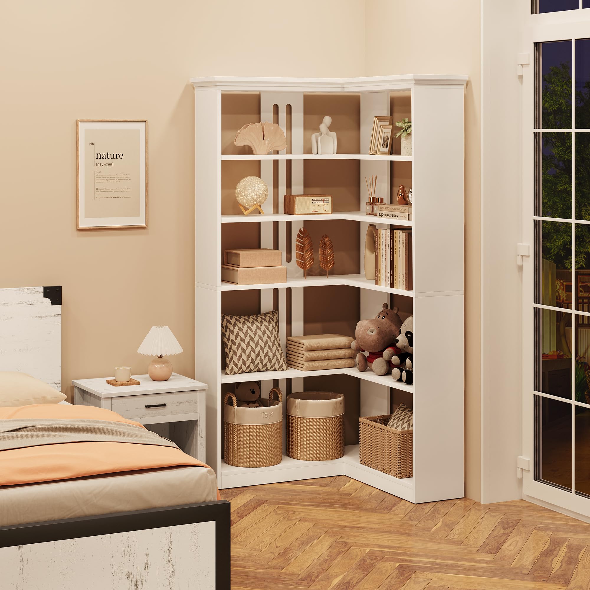 YNWAブック GARVEE Farmhouse L-Shaped Corner Bookshelf - Versatile Corner