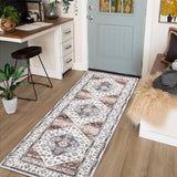 Garvee 2 x 6 Area Rug Washable Hallway Runner Rug Non-Slip Boho Vintage Rug Low Pile Lightweight Carpet Stain Resistant Distressed Indoor Throw Covers for Bedroom Kitchen Sink Office, Red - Red