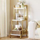 Garvee Gold Bookshelf, 3 Tier Bookcase, Small Spaces, Modern Shelf, Metal Frame, Marble-Grained Board, Adjustable Feet, Bedroom Living Room Office