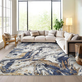 Garvee Modern Abstract Area Rug 10x13 Large Machine Washable Rug, Non Slip Faux Wool Soft Floor Carpet, Low Pile Foldable Accent Rug for High Traffic Areas in Living Room, Bedroom, Blue - Blue