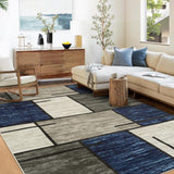 Garvee Modern Washable Area Rugs 5x7 Rug for Living Room Contemporary Geometric Rug Non Slip Large Area Rug for Bedroom Stain Resistant Soft Carpet for Office Nursery Dining Room Blue/Taupe - Blue