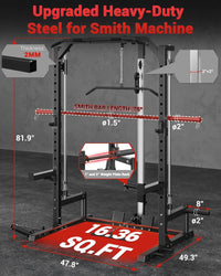 GARVEE Smith Machine Home Gym with Barbell Bar, Cable System, Lat Pulldown Attachments, Safety Spotter Arms, J Hooks, Landmine, Multi-Functional Squat Rack for Full Body Strength Training