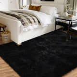 Garvee Fluffy & Sheepskin Pure Black 9x12 Faux Fur Shag Rug, Non-Slip Tie Dye Plush Fuzzy for Bedroom Kids Nursery Dorm - Pure Black