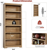 Garvee 6 Tier Bookshelf, 75" Tall Farmhouse Bookcase with Adjustable Shelves, 31.5" W Floor Standing Open Display Storage Rack with Anti-Slip Design for Home Office, Balcony, Library, Study / Living Room, Brown