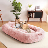 Garvee Giant Dog Bed for People, Washable & Plush Human Sized Dog Bed for Men and Women, Large Dog Bed Suitable for Adults, Anti-Slip Bean Bag for Large Dogs, Human-Sized Bed, 71"x43.3"x10" - Pink