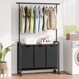 Garvee Laundry Sorter, Laundry Hamper 3 Section with Hanging Rack, Rolling Laundry Cart on Wheels, Pull-Out and Removable Laundry Basket with Shelf, Rustic Brown and Black - Retro + Black