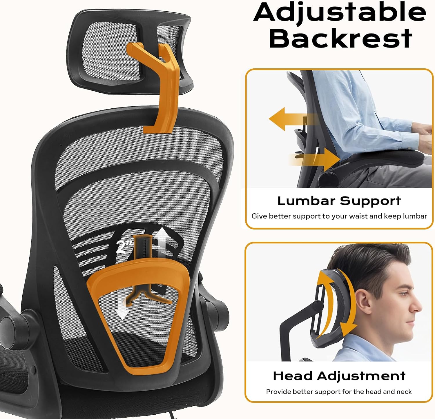 Garvee Ergonomic Office Chair, 300 LBS Capacity, High Back Mesh Desk Chair with Wheels, Flip-Up Armrests, Comfortable Lumbar Support Gaming Chairs for Home Office, Bedroom, Study, Black