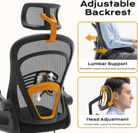 Garvee Ergonomic Office Chair, 300 LBS Capacity, High Back Mesh Desk Chair with Wheels, Flip-Up Armrests, Comfortable Lumbar Support Gaming Chairs for Home Office, Bedroom, Study, Black