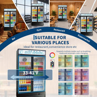 GARVEE 34.8 Cu.ft Double Door Commercial Beverage Cooler - 580-Can Glass Display Fridge | Frost-Free Air-Cooled, RGB Lights, Adjustable Shelves | for Bar/Restaurant/Store (Black)