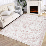 Garvee 9x12 Rug for Living Room Washable Rugs Boho Rug for Bedroom Vintage Rug Non Slip Carpet Throw Rugs Large Rug Stain Resistant Office Rug Classroom Rug 9'x12' Pink - Pink