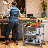 Garvee Heavy-Duty 360lbs Service Cart Grey | 3-Tier with Brake Wheels & Hammer | For Office, Warehouse, Garage, Kitchen