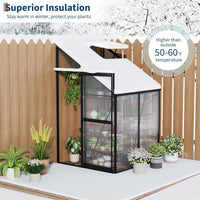 Garvee 4×4FT Lean-To Polycarbonate Greenhouse Kit, Heavy Duty Walk-In Plant Shelter with Sliding Door & Adjustable Roof Vent, Black