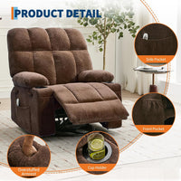 Garvee Ultra-Comfort Oversized Massage Recliner Chair with Heat, Lumbar Support, Side Pockets & Dual Cup Holders, Manual Swivel Rocker for Living Room, Bedroom, Nursery, Brown