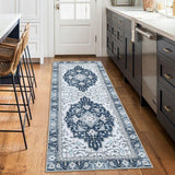 Garvee Washable Vintage Floral Runner Rug 2x6- Non-Slip Print, Non-Shedding, Soft Foldable Carpets for Dining Room, Bedroom, Living Room, Kitchen Entryway, Blue - Blue