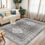 Garvee 8x10 Large Vintage Area Rug - Traditional Distressed Print, Non-Slip Soft Indoor Rug, Brown - Brown