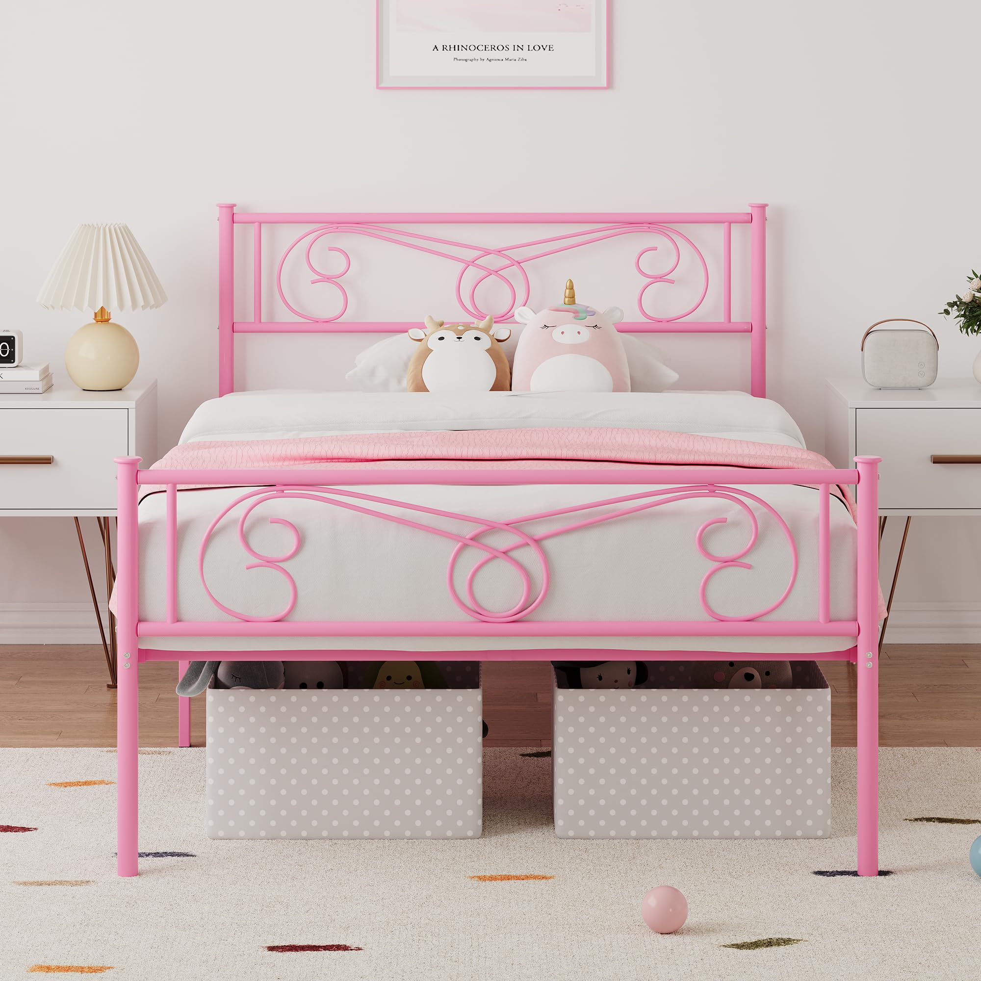 GARVEE Pink Twin Bed Frame for Girls - Stylish, Durable, and Multi