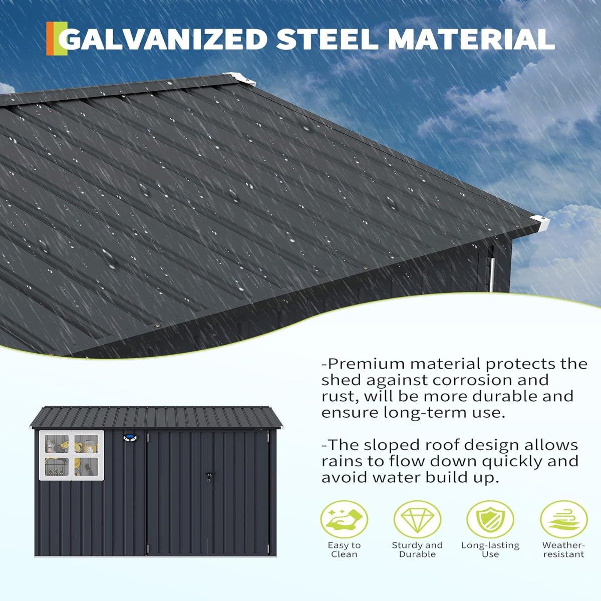 Garvee 6' x 8' Outdoor Storage Shed Metal Building with Lockable Doors & Windows Galvanized Steel Weatherproof Ventilated for Garden Backyard