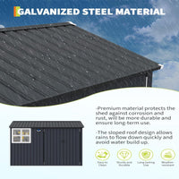 Garvee 6' x 8' Outdoor Storage Shed Metal Building with Lockable Doors & Windows Galvanized Steel Weatherproof Ventilated for Garden Backyard
