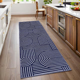 Garvee Modern Rug 2x6 Runners for Hallways, Abstract Kitchen Runner Rugs Non Slip Bath, Rainbow Washable Runner Rug for Bedroom, Soft Long Rugs for Entryway Bathroom Laundry Dorm, Blue - Blue