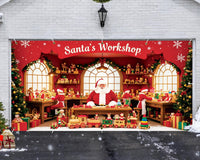 Garvee Large Christmas Garage Door Cover 7x16 ft, Festive Holiday Garage Door Banner for Home, Church, Party, Wall Decorations (Santa’s Shop)